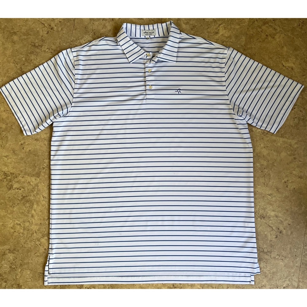 Peter Millar Summer Comfort Mens XXL Polo Shirt White Blue Striped Performance - Picture 2 of 7